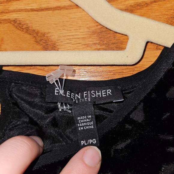 Eileen Fisher BLACK Velvet Vines Burnout Ballet Neck A-line Dress - Picture 4 of 9